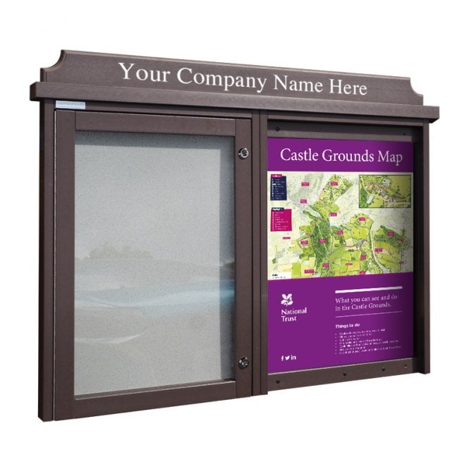 2-bay, 4 x A4 External Recycled Plastic Noticeboard, 1 bay glazed 