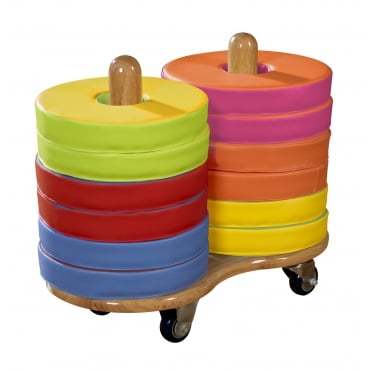 Mobile Trolley and 12 Donut Shape Floor Cushions