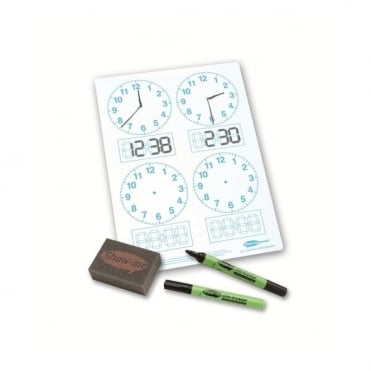 Show-me Telling-the-Time Single Clock Face Drywipe Boards Class Pack